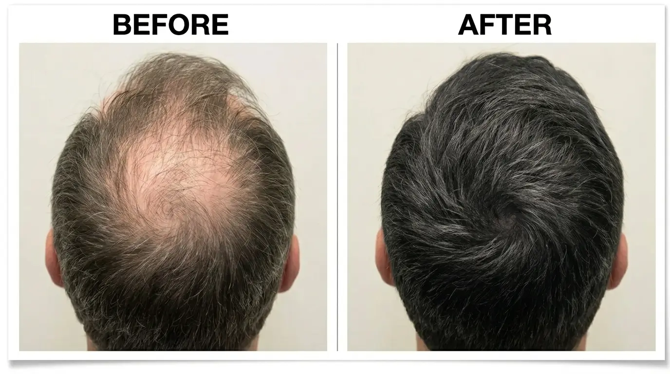 Before and after comparison of hair density at the crown